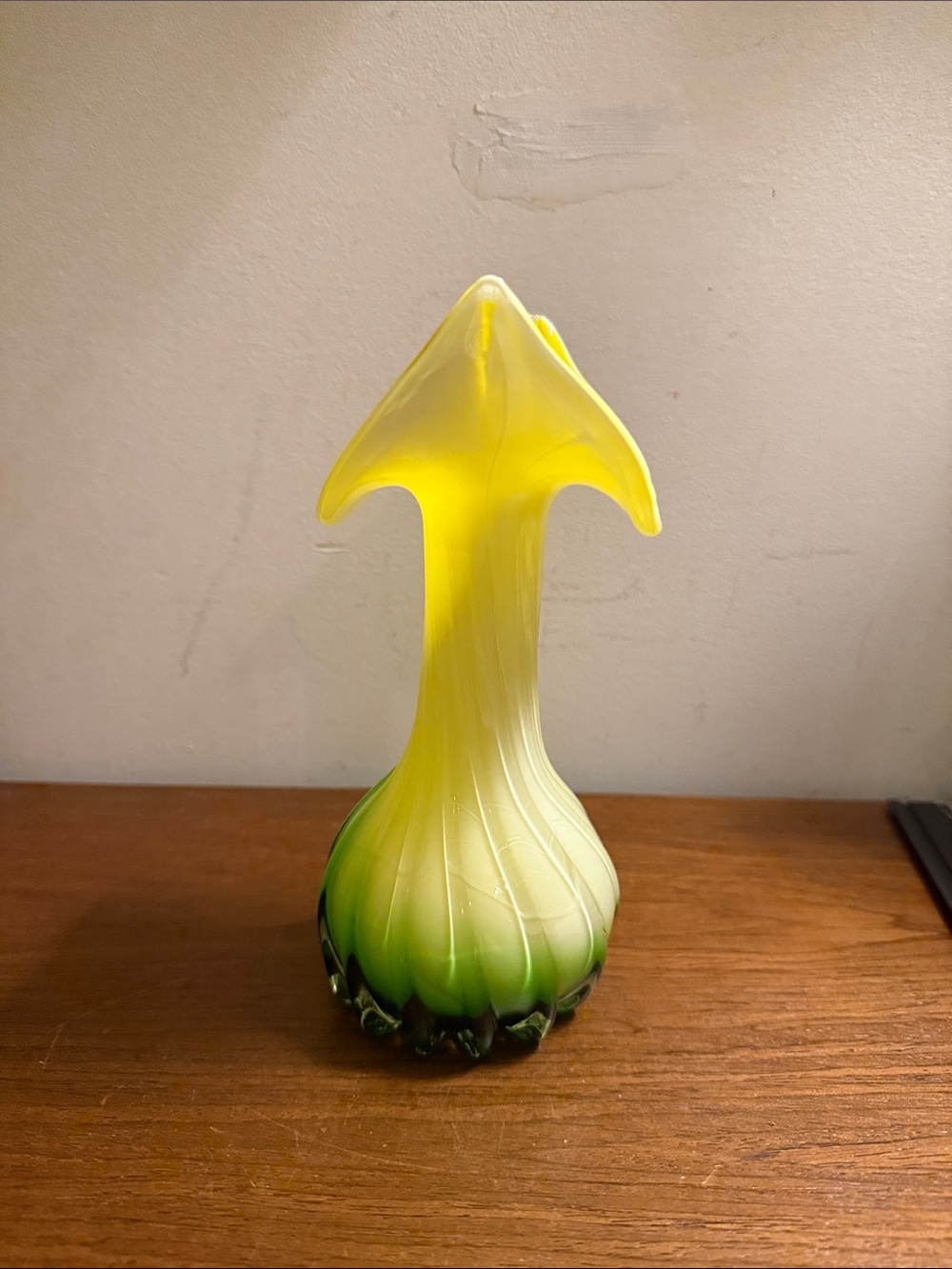 Yellow and Green Art Glass Bud Vase - Decorative Home Accent
